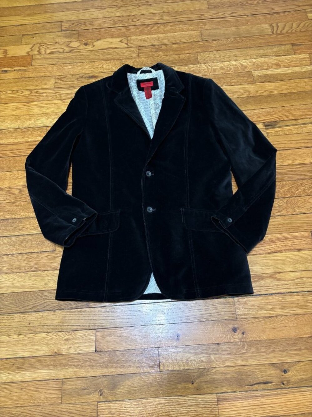 Claiborne Mens Blazer Jacket Size 42L Black Velvet Cotton 2 Button Sport Coat